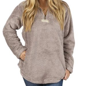 Lauren James Gray Linden Sherpa Pullover | Zip Collar |Pockets Plus Size XXL EUC
